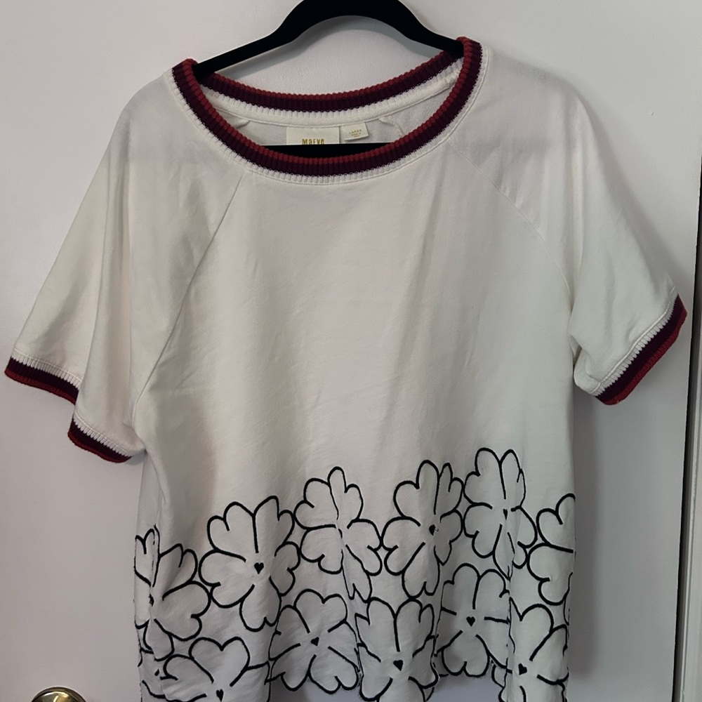 Maje x Anthropologie White Floral Tee